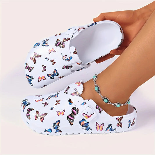 Butterfly Print EVA Clogs – Lightweight Casual Slippers