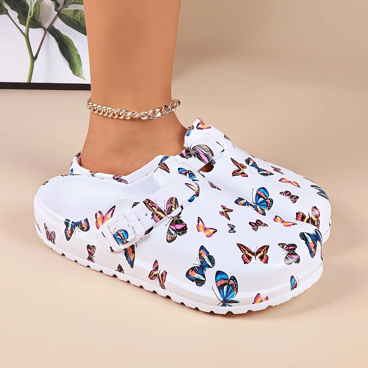 Butterfly Print EVA Clogs – Lightweight Casual Slippers