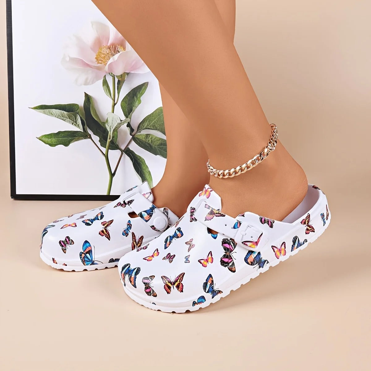 Butterfly Print EVA Clogs – Lightweight Casual Slippers