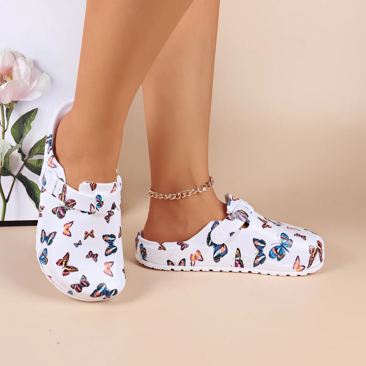 Butterfly Print EVA Clogs – Lightweight Casual Slippers